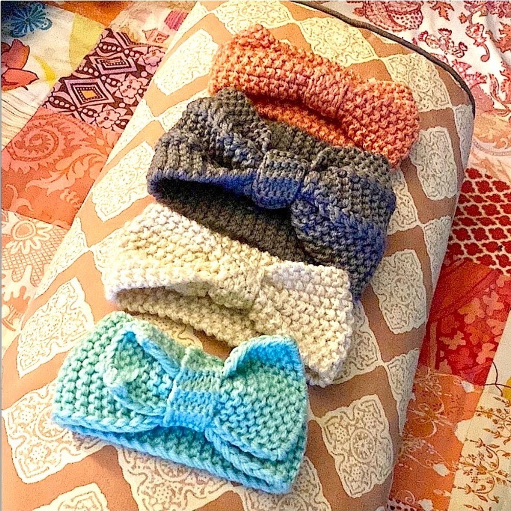 Handknit Blue,cream,pink,purple  Accessories Bow Headbands 3-12 months